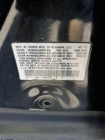 2016 HONDA PILOT EXL  
