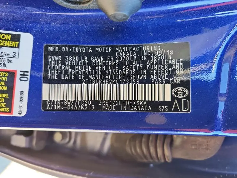 2019 TOYOTA COROLLA SE  