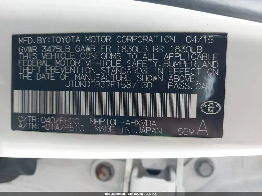 2015 TOYOTA PRIUS C FOUR/ONE/THREE/TWO