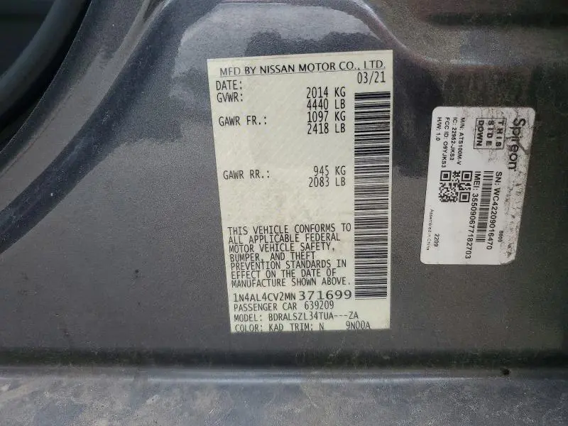 2021 NISSAN ALTIMA 2.0 SR  