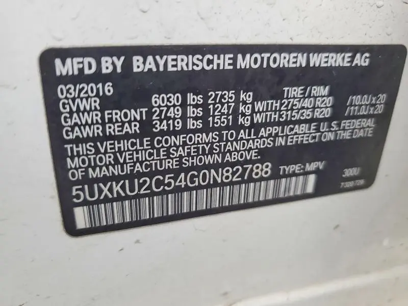 2016 BMW X6 XDRIVE35I  