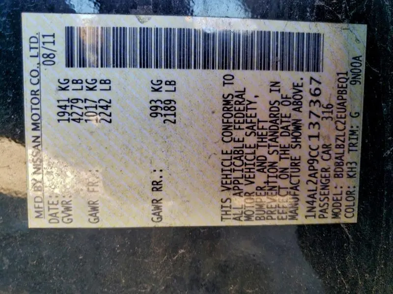 2012 NISSAN ALTIMA BASE  