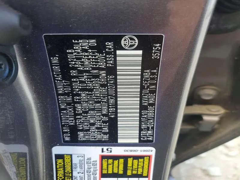 2018 TOYOTA CAMRY LE  