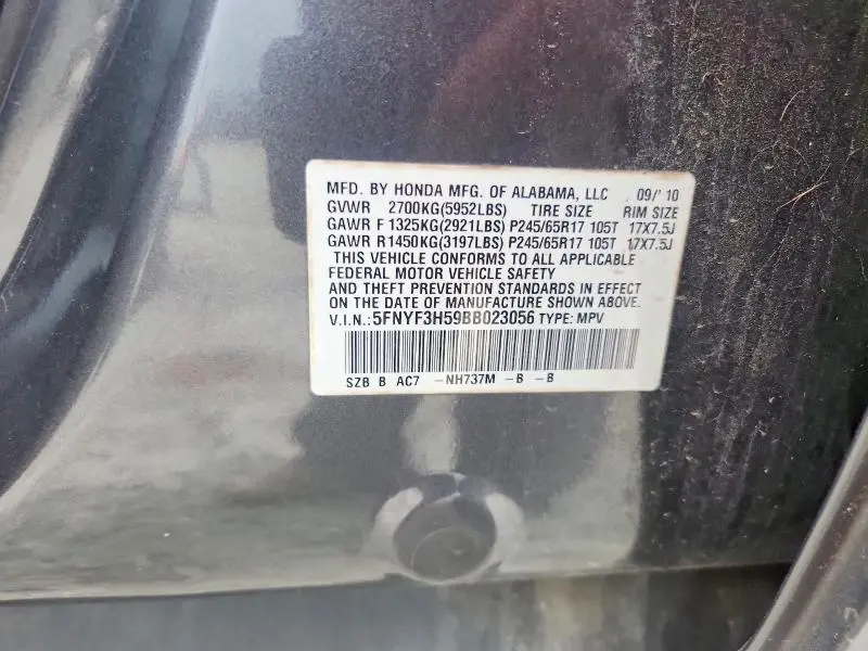 2011 HONDA PILOT EXL  