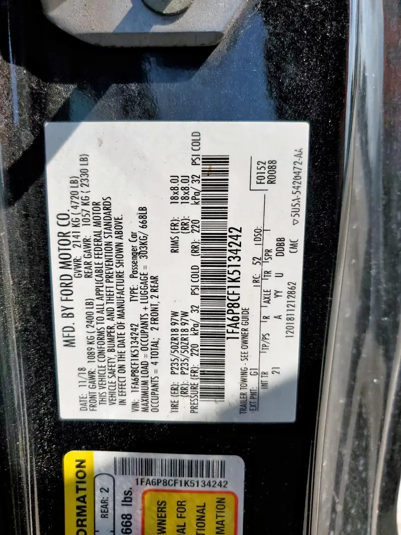 2019 FORD MUSTANG GT  