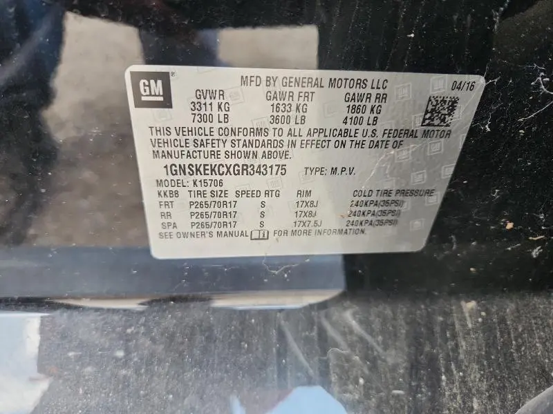 2016 CHEVROLET TAHOE K1500  
