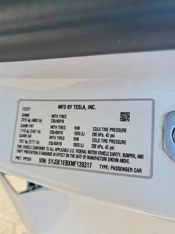 2022 TESLA MODEL 3   
