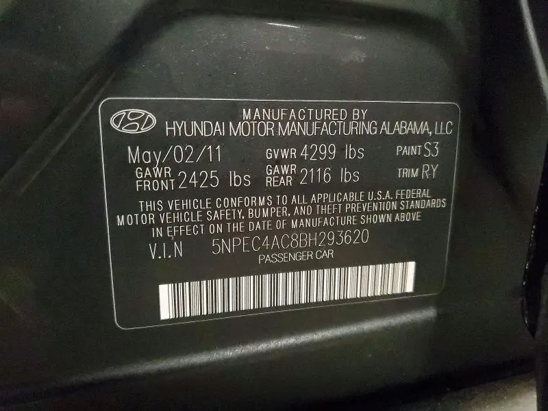 2011 HYUNDAI SONATA SE  