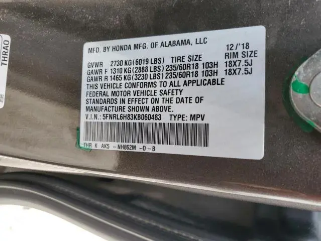 2019 HONDA ODYSSEY TOURING  
