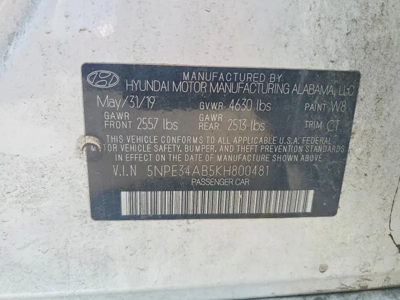 2019 HYUNDAI SONATA LIMITED TURBO  
