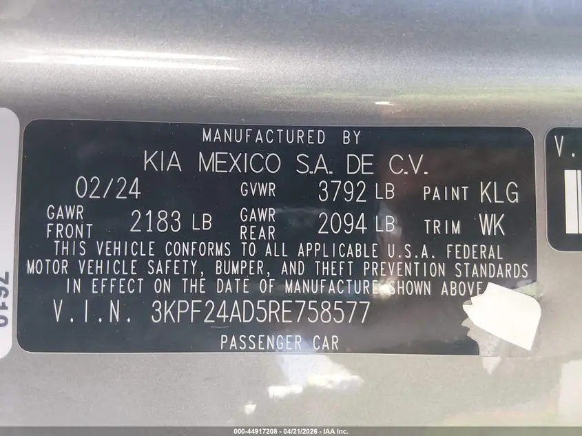 2024 KIA FORTE LXS