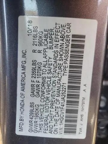2018 HONDA ACCORD EX  