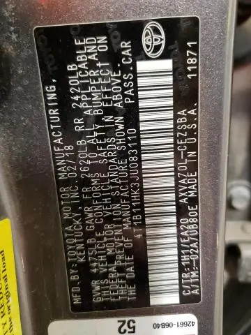 2018 TOYOTA CAMRY L  