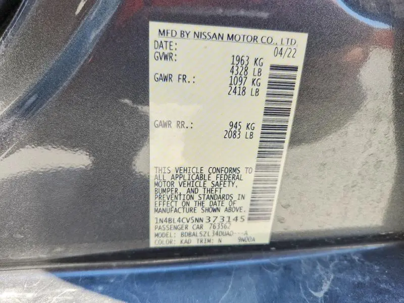 2022 NISSAN ALTIMA SR  