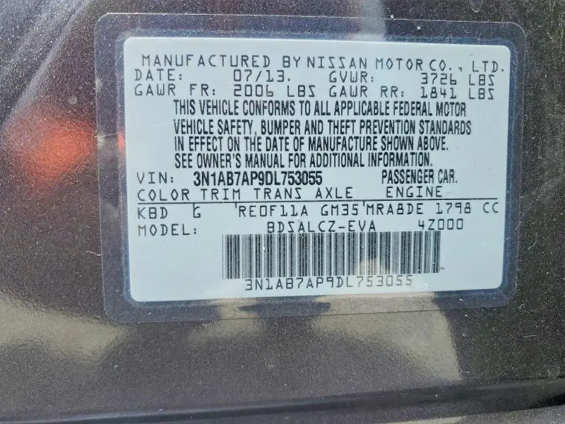 2013 NISSAN SENTRA S  