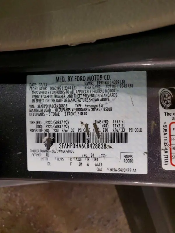 2012 FORD FUSION SE  
