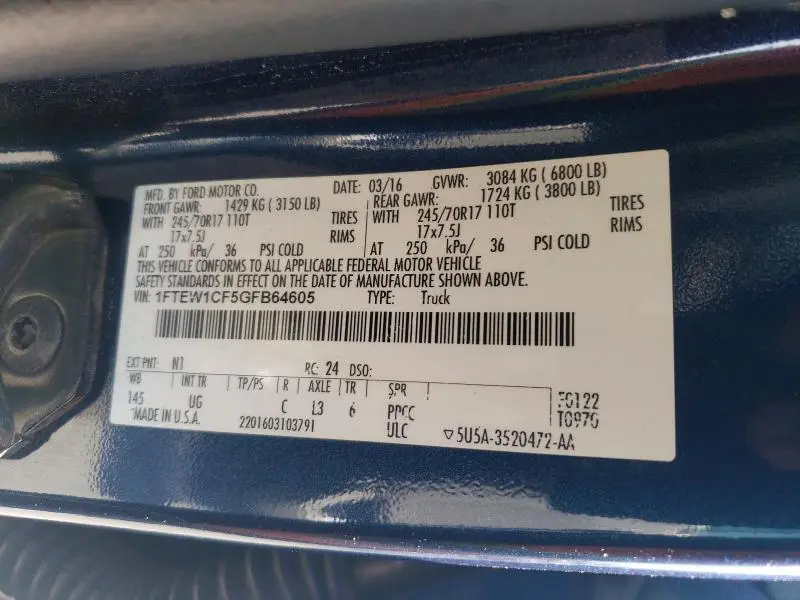 2016 FORD F150 SUPERCREW  