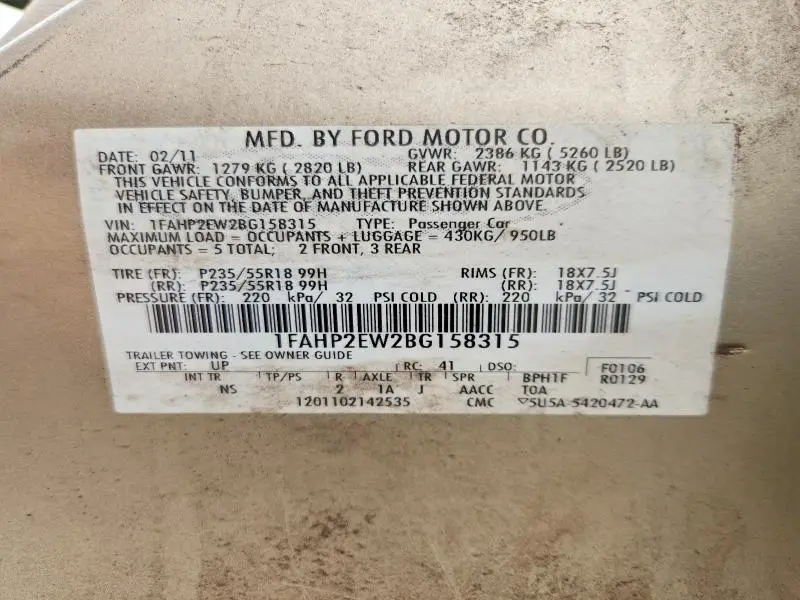 2011 FORD TAURUS SEL  