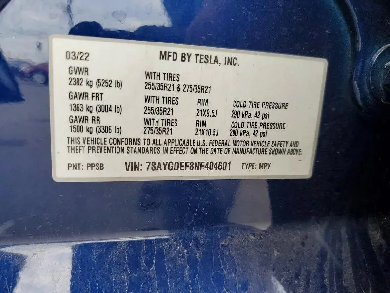 2022 TESLA MODEL Y   