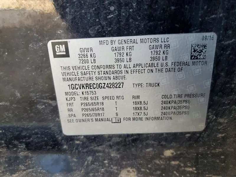 2016 CHEVROLET SILVERADO K1500 LT  