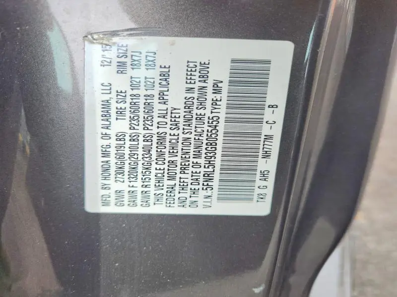 2016 HONDA ODYSSEY TOURING  
