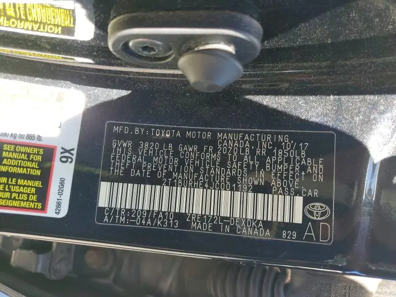 2018 TOYOTA COROLLA L  