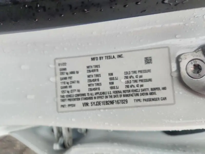 2022 TESLA MODEL 3   