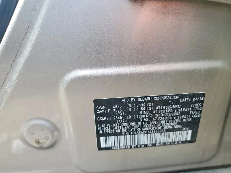 2018 SUBARU OUTBACK 2.5I PREMIUM  