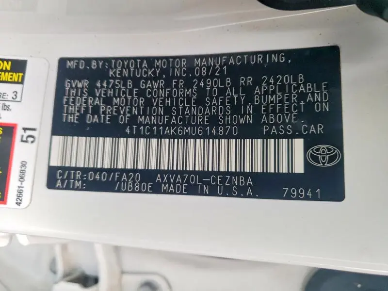 2021 TOYOTA CAMRY LE  