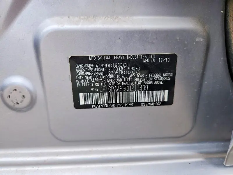2012 SUBARU IMPREZA   