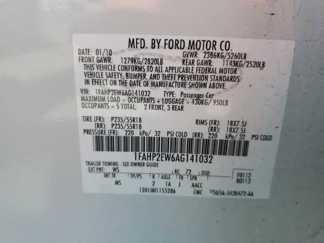 2010 FORD TAURUS SEL  
