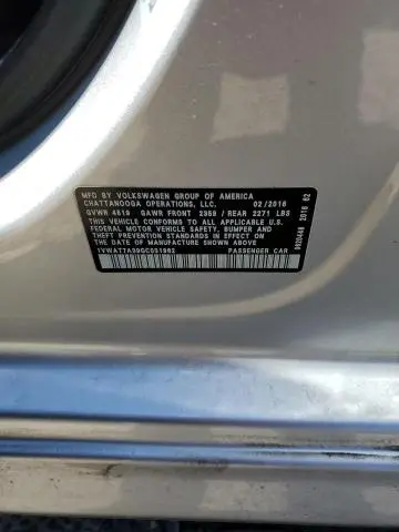 2016 VOLKSWAGEN PASSAT S  
