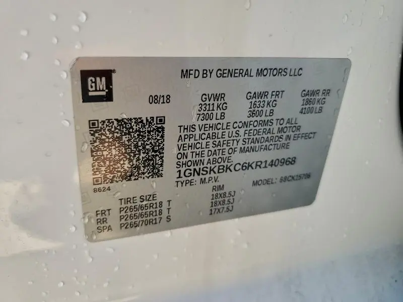 2019 CHEVROLET TAHOE K1500 LT  