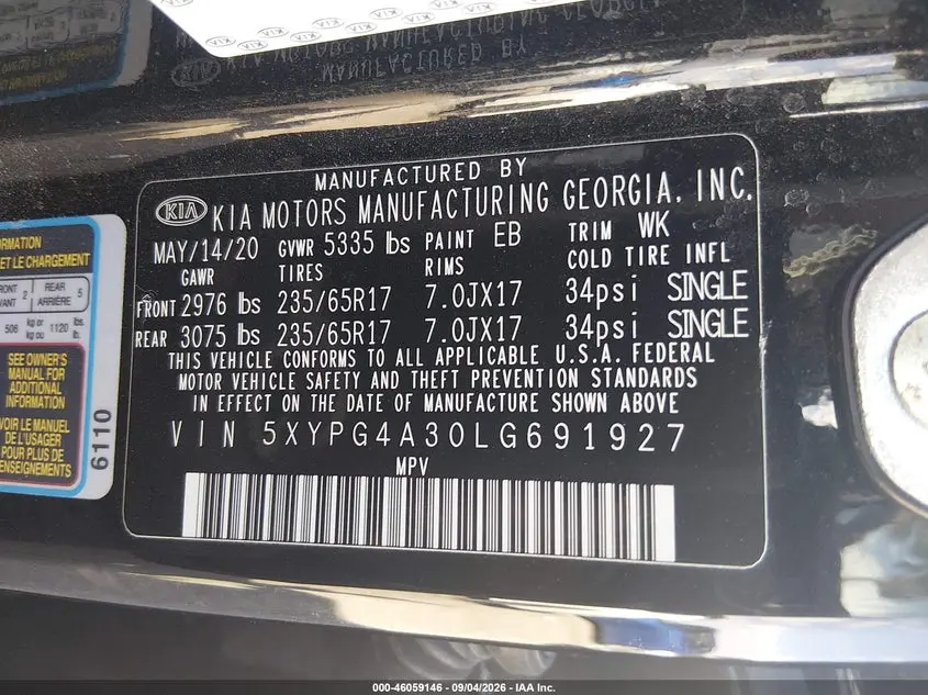 2020 KIA SORENTO 2.4L LX