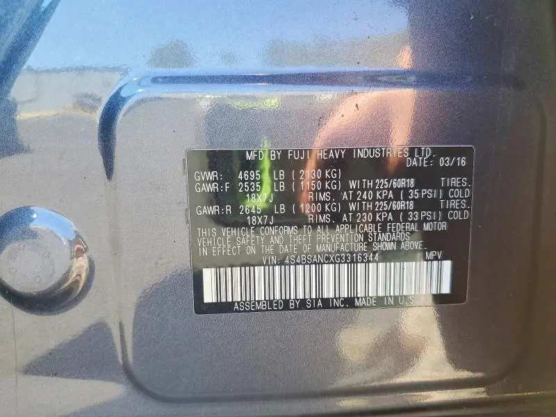 2016 SUBARU OUTBACK 2.5I LIMITED  