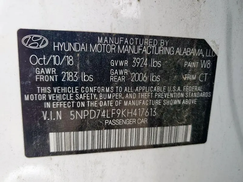 2019 HYUNDAI ELANTRA SE  