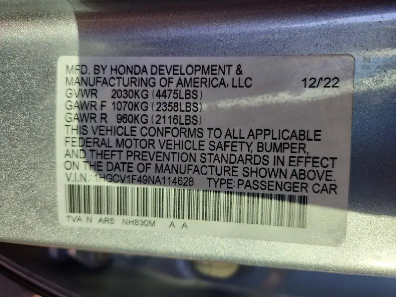 2022 HONDA ACCORD SPORT SE  