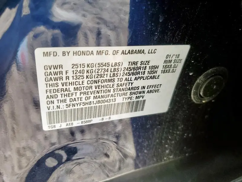 2018 HONDA PILOT EXL  