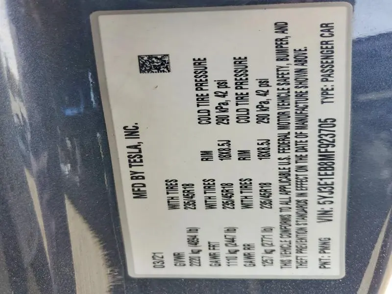 2021 TESLA MODEL 3   
