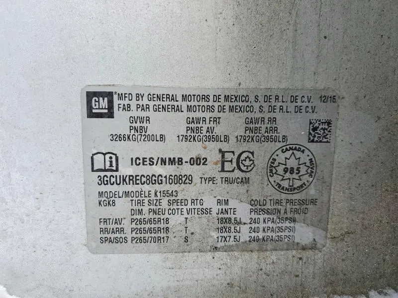 2016 CHEVROLET SILVERADO K1500 LT  