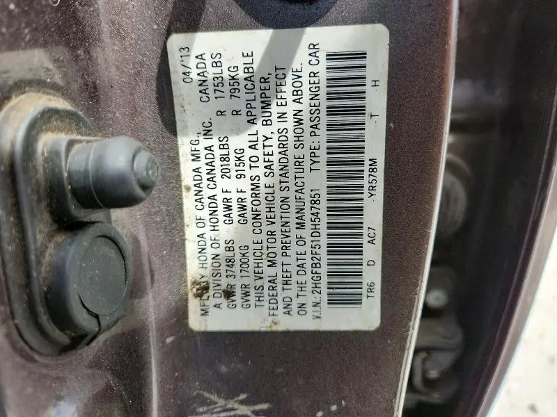 2013 HONDA CIVIC LX  