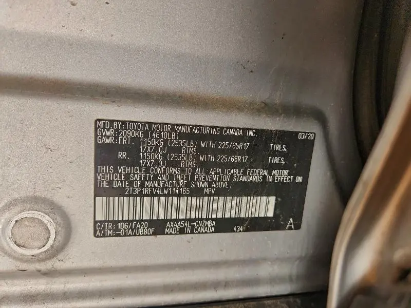 2020 TOYOTA RAV4 XLE  