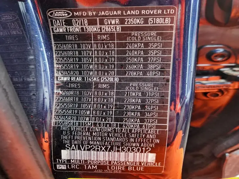 2018 LAND ROVER RANGE ROVER EVOQUE SE  