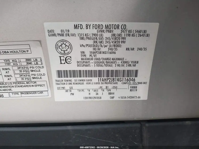 2019 FORD TAURUS LIMITED
