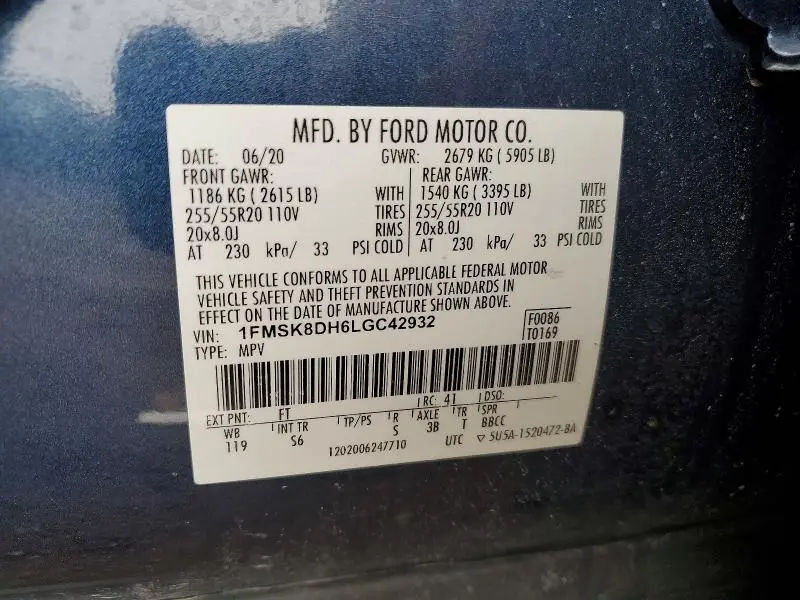 2020 FORD EXPLORER XLT  