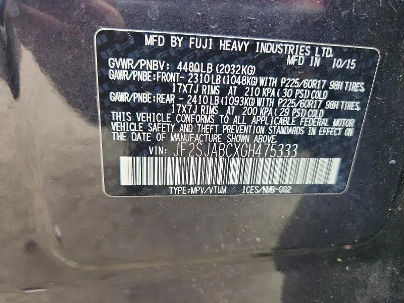 2016 SUBARU FORESTER 2.5I  