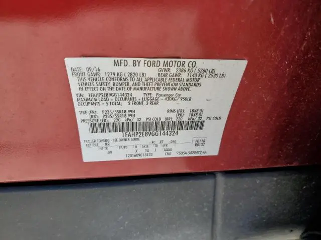 2016 FORD TAURUS SEL  