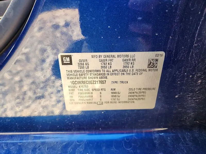 2016 CHEVROLET SILVERADO K1500 LT  