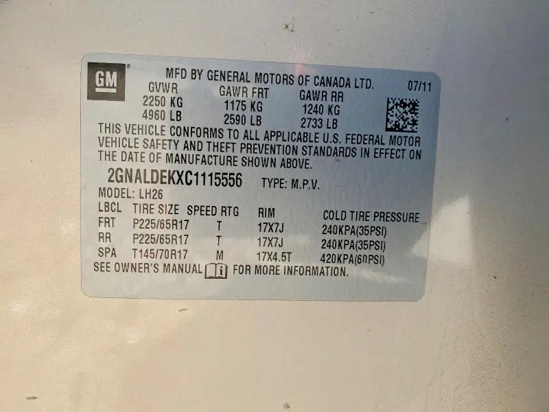 2012 CHEVROLET EQUINOX LT  