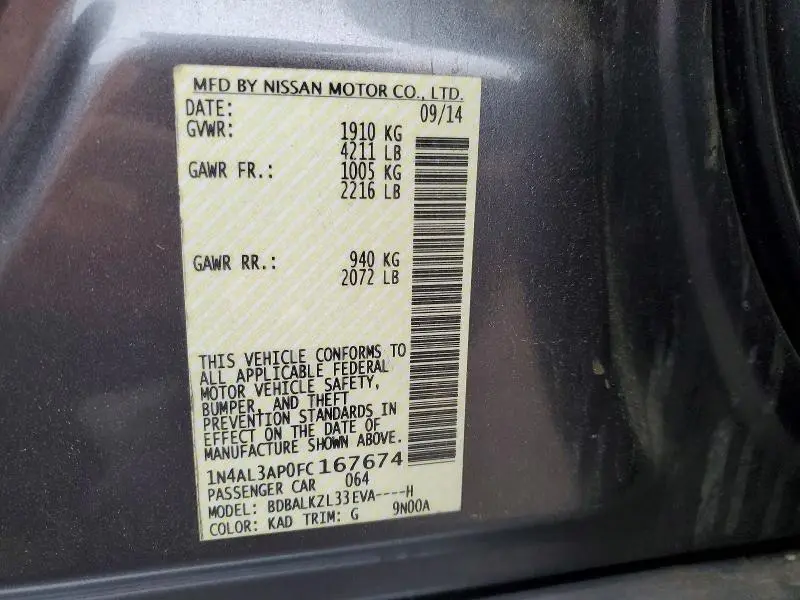 2015 NISSAN ALTIMA 2.5 SV  